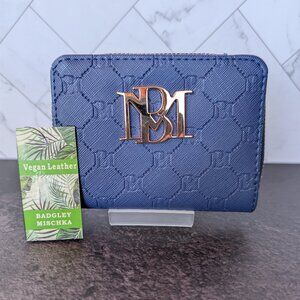 NWT Badgley Mischka Vegan Leather Zip Wallet – Blue Monogram